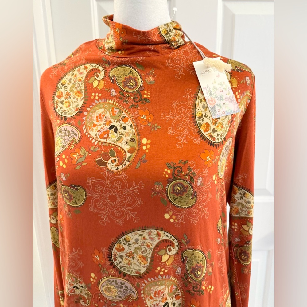 NWT Johnny Was The Janie‎ Favorite Mock Neck Top Paisley Small S Orange